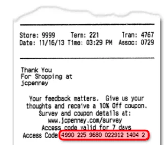www jcpenney com survey receipt